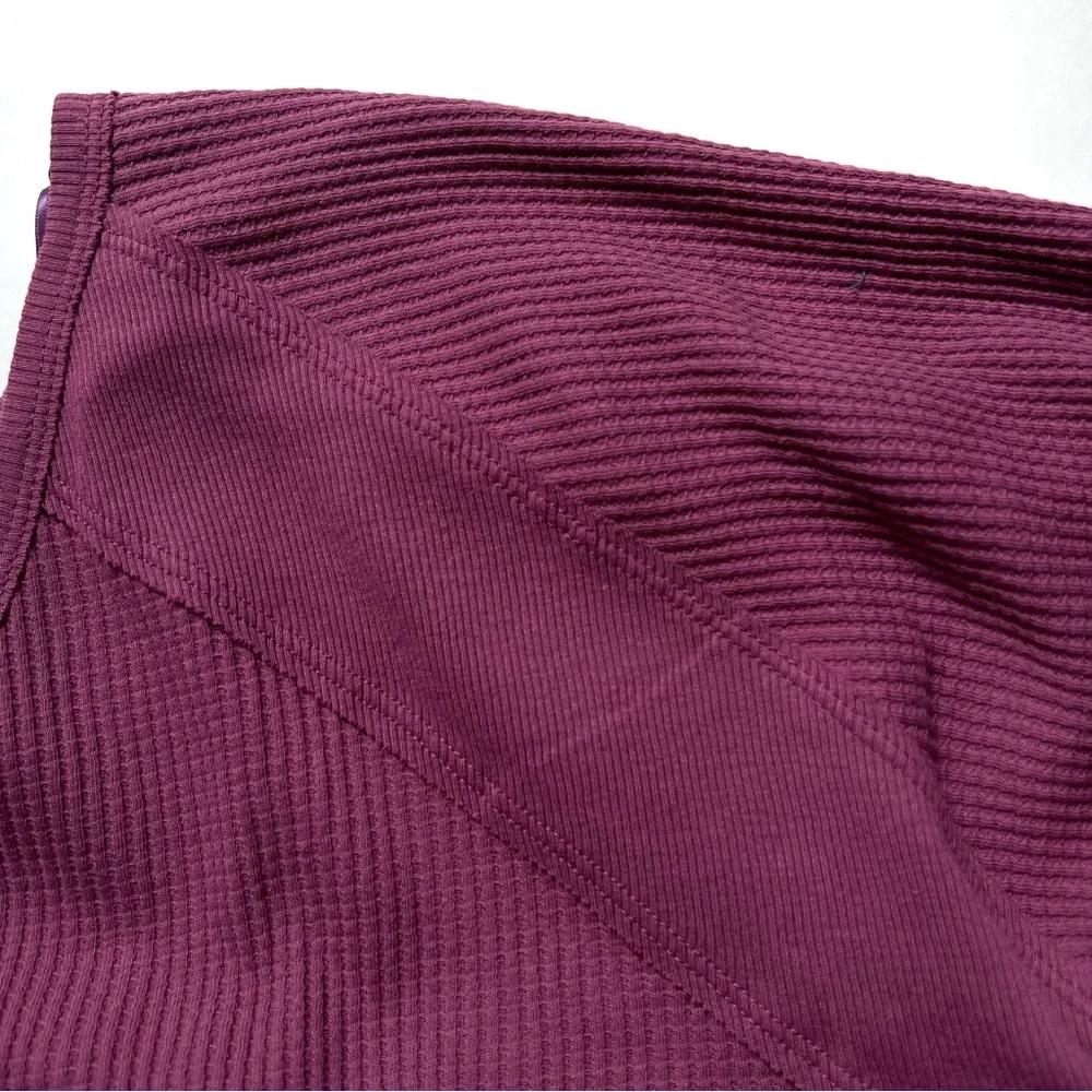 FREE PEOPLE SANTA CLARA THERMAL OVERSIZED TOP MULBERRY V-NECK  PULLOVER … - Picture 3 of 14